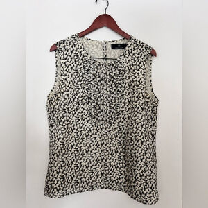 RENA LANGE 100% Silk blouse floral print top white black.